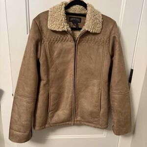 SHAVER LAKE Faux Suede Sherpa Lined Jacket Women's Small Front Zip Tan